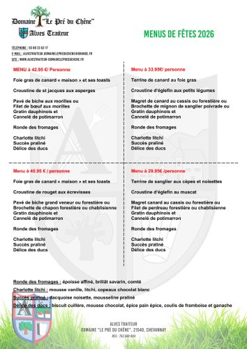 Menu de fête - traiteur 4 menus 2026